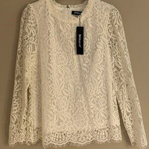 Allegra K White Floral Lace Ruffle Neck Blouse | Medium | NWT